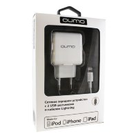 Сетевое зарядное устройство Qumo +кабель iPhone 5,iPad 2USB 2.4A